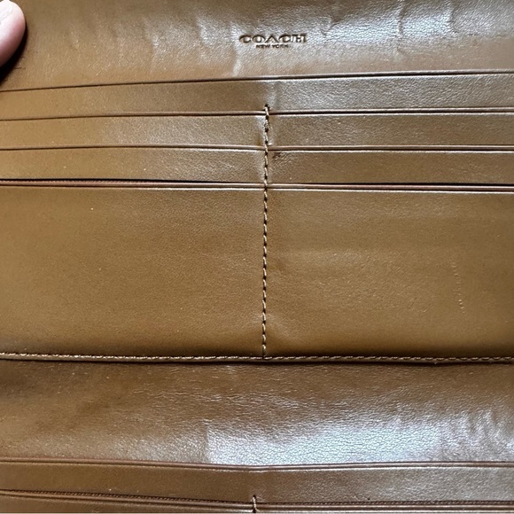 Coach Signature C Logo Slim Envelope in Khaki/Saddle checkbook Fold Long Wallet - Picture 7 of 8